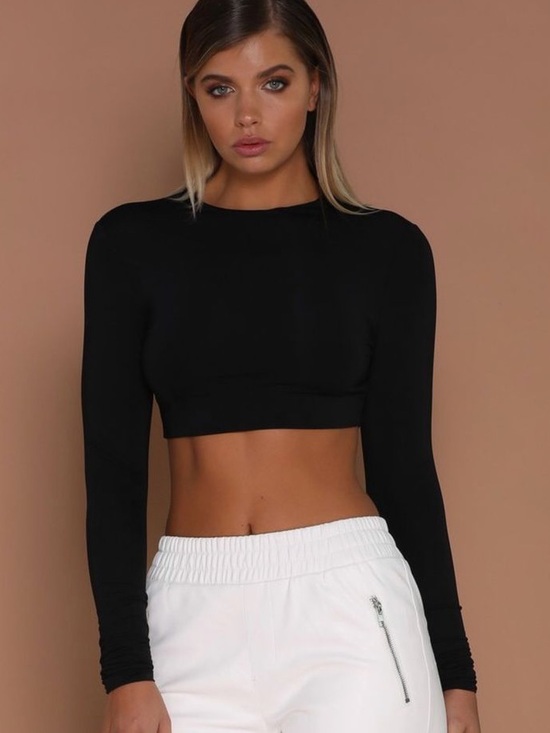 Meshki Tops - MESHKI Mila Black Long Sleeve Crop Top Size M